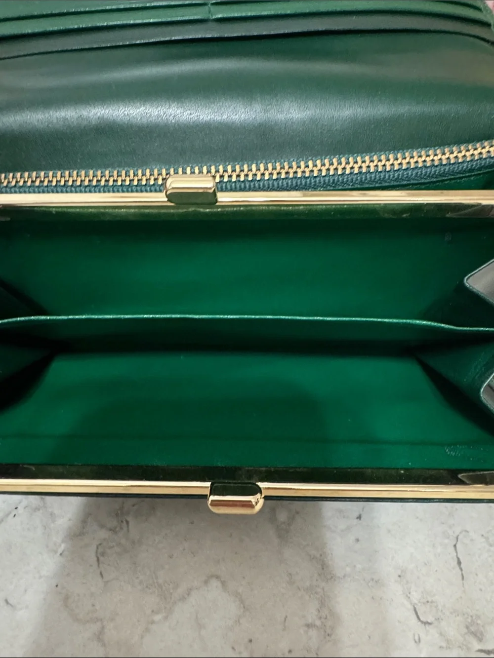 Valentino Garavani Deep Green Textured Leather Wallet EUC with COA